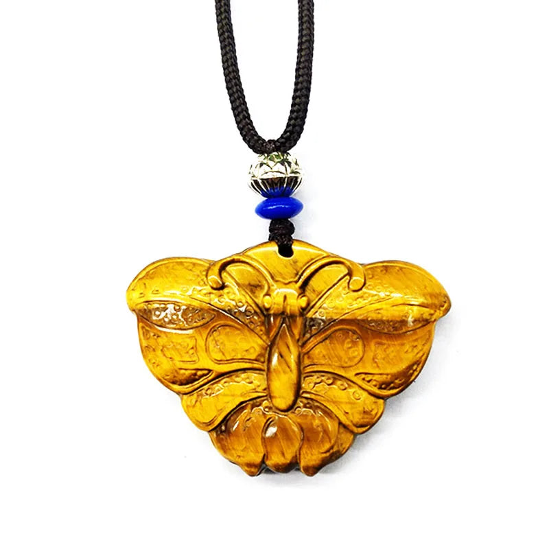 Tiger Eye Stone Butterfly Pendant Good Fortune Amulet