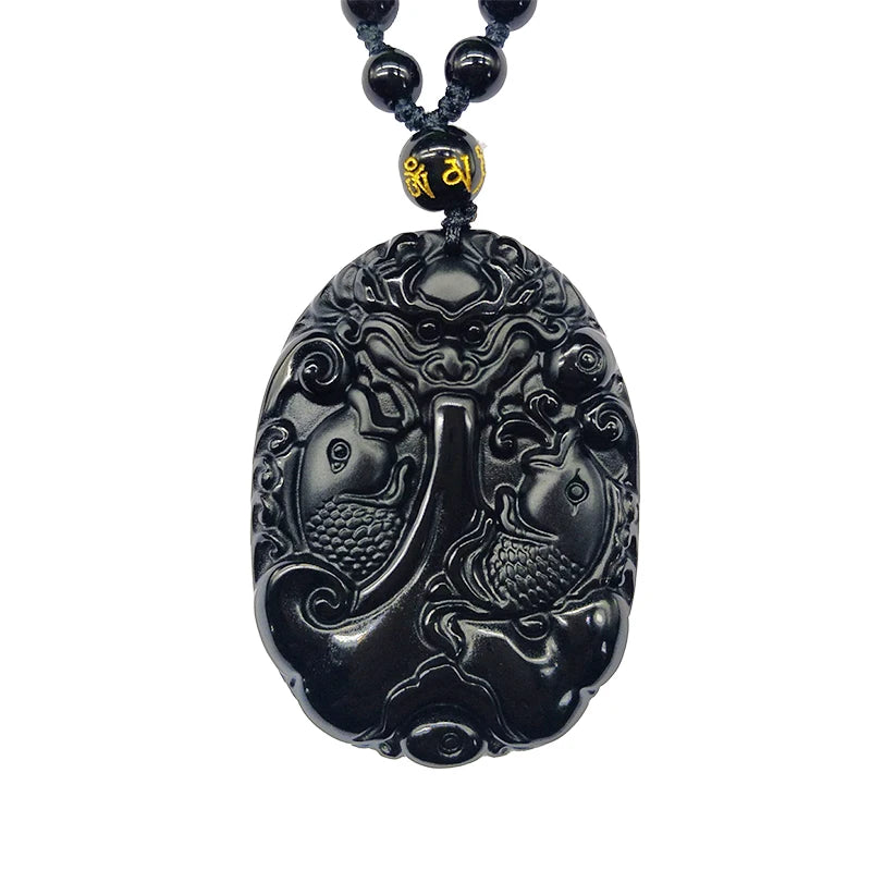 Twin Fish Dragon Necklace Pendant Gem Jewelry Men's Pendant With Chain