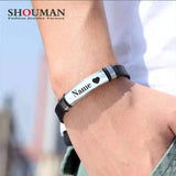 Custom Name Date Stainless Steel Rubber Bracelet