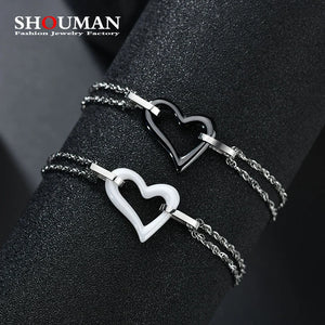 SHOUMAN High Heart Ceramic Stainless Steel Charm Bracelet