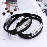 SHOUMAN Name Heart-shaped Stainless Steel Leather Men Bracelet
