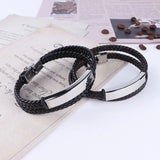 SHOUMAN Name Heart-shaped Stainless Steel Leather Men Bracelet