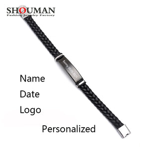 Personalized Engrave Name Date Logo Braid Woven Leather Bracelet