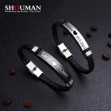 SHOUMAN Personalized Leather Bracelet Engraved Name Date Logo