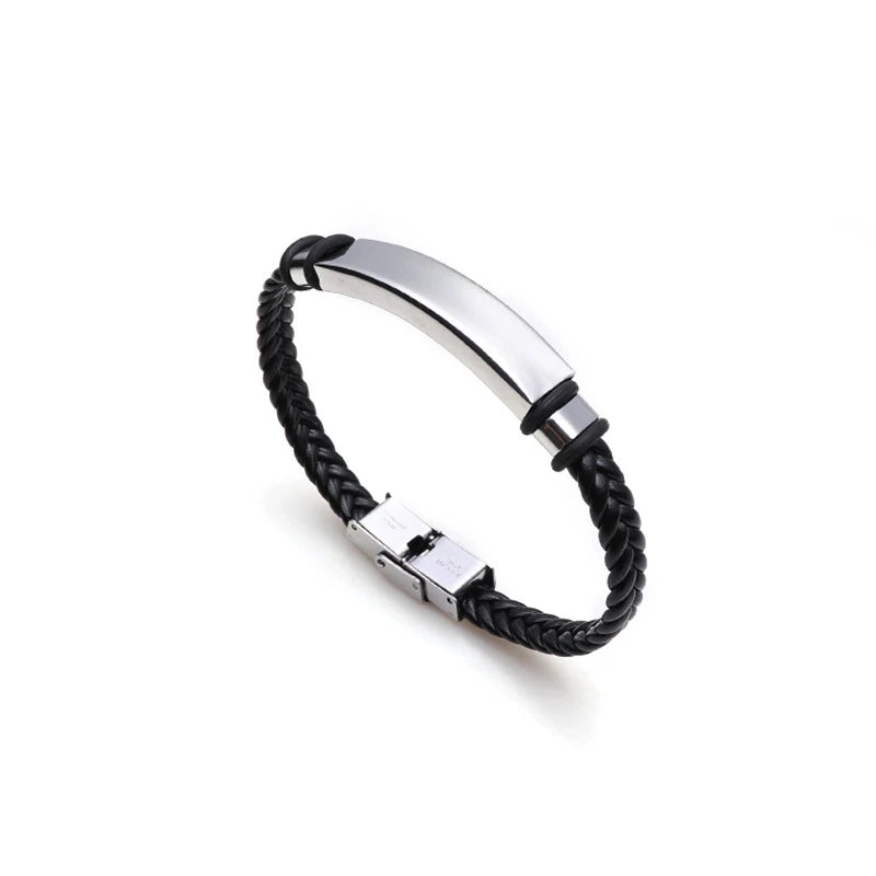 SHOUMAN Personalized Leather Bracelet Engraved Name Date Logo