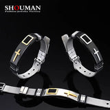 Adjustable Length Bracelet Stainless Steel Mesh Band Christ Cross Prayer Jewelry