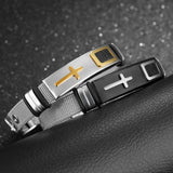 Adjustable Length Bracelet Stainless Steel Mesh Band Christ Cross Prayer Jewelry