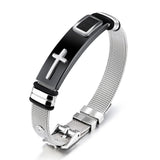 Adjustable Length Bracelet Stainless Steel Mesh Band Christ Cross Prayer Jewelry