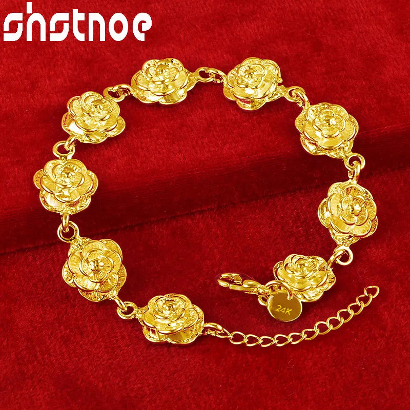 24K Lotus Flower Link Bracelet for Party Wedding Engagement