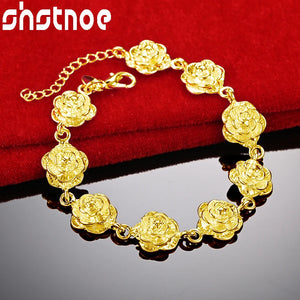 24K Lotus Flower Link Bracelet for Party Wedding Engagement
