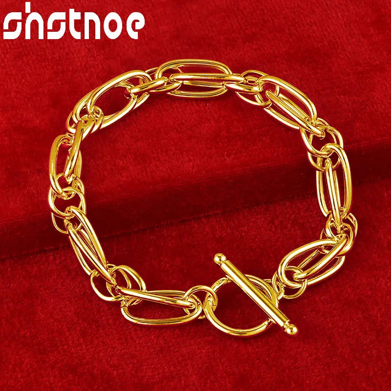 24K Oval Bracelet Birthday Wedding Engagement Jewelry OT Buckle Chain Gift