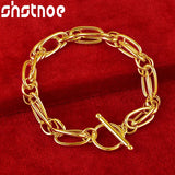 24K Oval Bracelet Birthday Wedding Engagement Jewelry OT Buckle Chain Gift