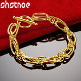 24K Oval Bracelet Birthday Wedding Engagement Jewelry OT Buckle Chain Gift