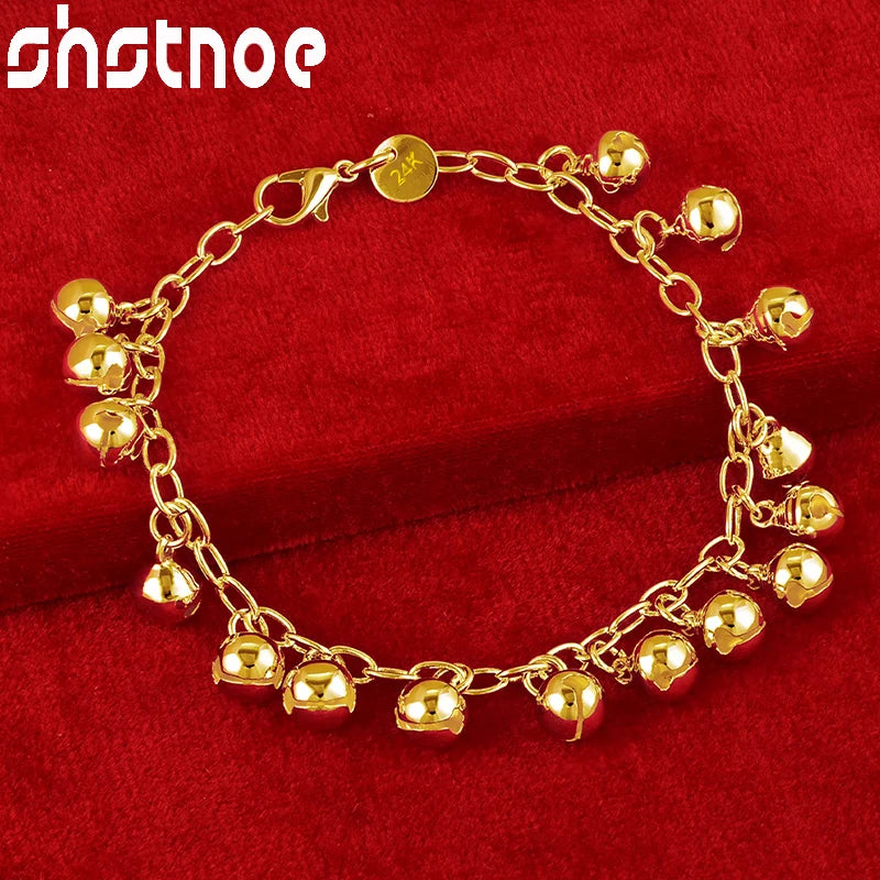 24K Small Bell Pendant Bracelets For Woman Man