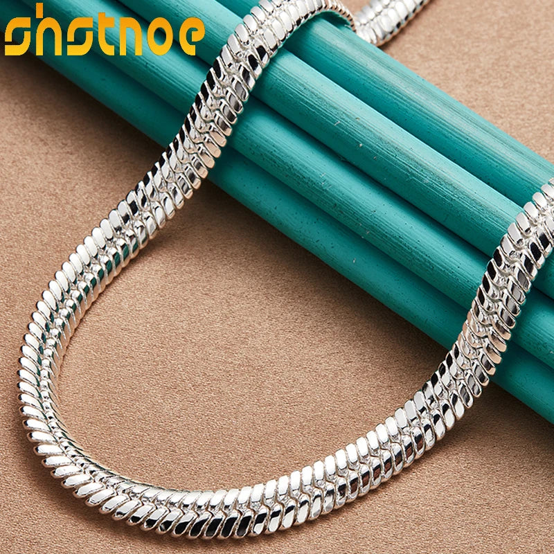 925 Silver 10mm 18 Inch Side Snake Chain Necklace Wedding Jewelry