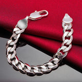 925 Silver 12mm Cuban Bracelet Wedding Accessory Party Gift Jewelry