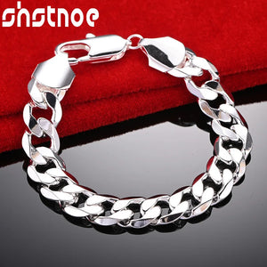 925 Silver 12mm Cuban Bracelet Wedding Accessory Party Gift Jewelry