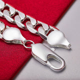 925 Silver 12mm Cuban Bracelet Wedding Accessory Party Gift Jewelry
