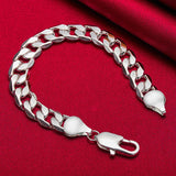 925 Silver 12mm Cuban Bracelet Wedding Accessory Party Gift Jewelry