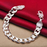 925 Silver 12mm Cuban Bracelet Wedding Accessory Party Gift Jewelry