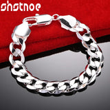925 Silver 12mm Cuban Bracelet Wedding Accessory Party Gift Jewelry