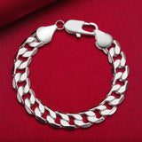 925 Silver 12mm Cuban Bracelet Wedding Accessory Party Gift Jewelry
