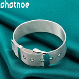 925 Silver Wide Strap Bangle for Women Men Wedding Party