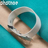 925 Silver Wide Strap Bangle for Women Men Wedding Party