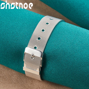 925 Silver Wide Strap Bangle for Women Men Wedding Party