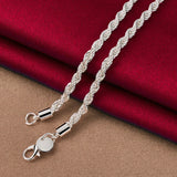 925 Silver Pretty Twist Rope Chain Necklace 16-24 Inch