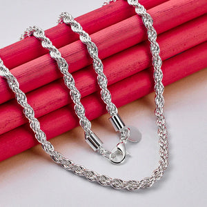 925 Silver Pretty Twist Rope Chain Necklace 16-24 Inch