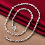 925 Silver Pretty Twist Rope Chain Necklace 16-24 Inch