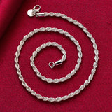 925 Silver Pretty Twist Rope Chain Necklace 16-24 Inch