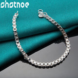925 Sterling Silver 4mm Box Chain Bracelet Bangle Set for Wedding Party