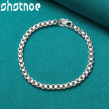 925 Sterling Silver 4mm Box Chain Bracelet Bangle Set for Wedding Party