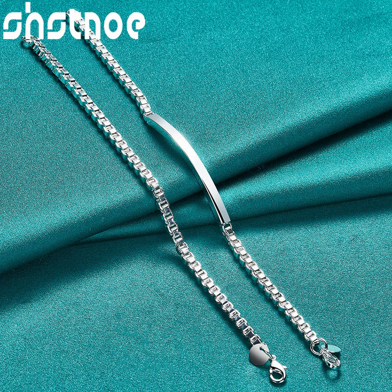 925 Sterling Silver 4mm Box Chain Bracelet Bangle Set for Wedding Party