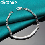 925 Sterling Silver 4mm Box Chain Bracelet Bangle Set for Wedding Party
