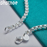 925 Sterling Silver 4mm Box Chain Bracelet Bangle Set for Wedding Party