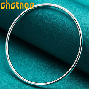 925 Sterling Silver 3mm Circle Bangles Bracelet Wedding Party Jewelry