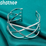 925 Silver Adjustable Woven Bangle Women Wedding Party Jewelry