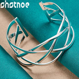 925 Silver Adjustable Woven Bangle Women Wedding Party Jewelry