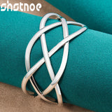925 Silver Adjustable Woven Bangle Women Wedding Party Jewelry