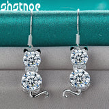 925 Silver Cat Drop Earrings Zircon Women Party Wedding Gift Jewelry