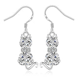 925 Silver Cat Drop Earrings Zircon Women Party Wedding Gift Jewelry
