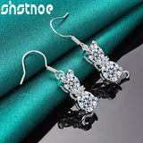 925 Silver Cat Drop Earrings Zircon Women Party Wedding Gift Jewelry