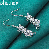 925 Silver Cat Drop Earrings Zircon Women Party Wedding Gift Jewelry