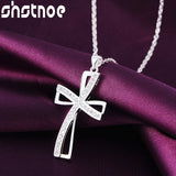 925 Silver Zircon Cross Pendant Necklace Wedding Charm Jewelry