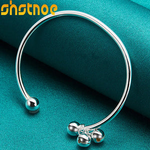 925 Silver Bell Bangle Cuff Bracelet Wedding Jewelry