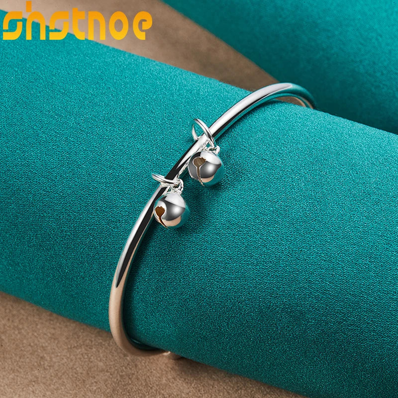 925 Silver Bell Bangle Cuff Bracelet Wedding Jewelry