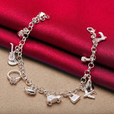 925 Silver Aircraft/cars/bells/lollipop Pendants Chain Bracelets